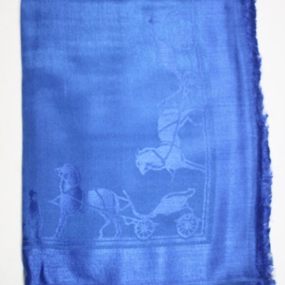 HERMES Scarf Shawl Wrap Stole 65% Cashmere 35% Silk Blue Used - Picture 2 of 14